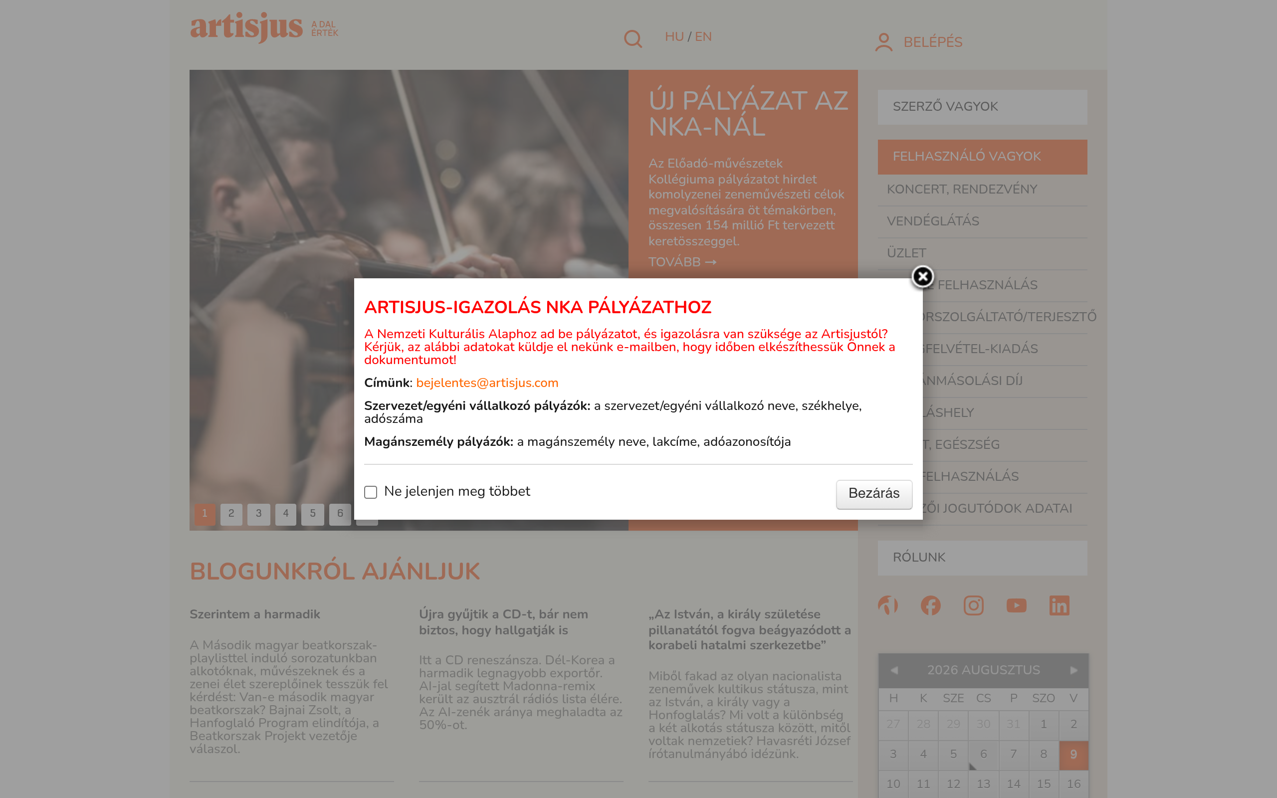 ARTISJUS homepage