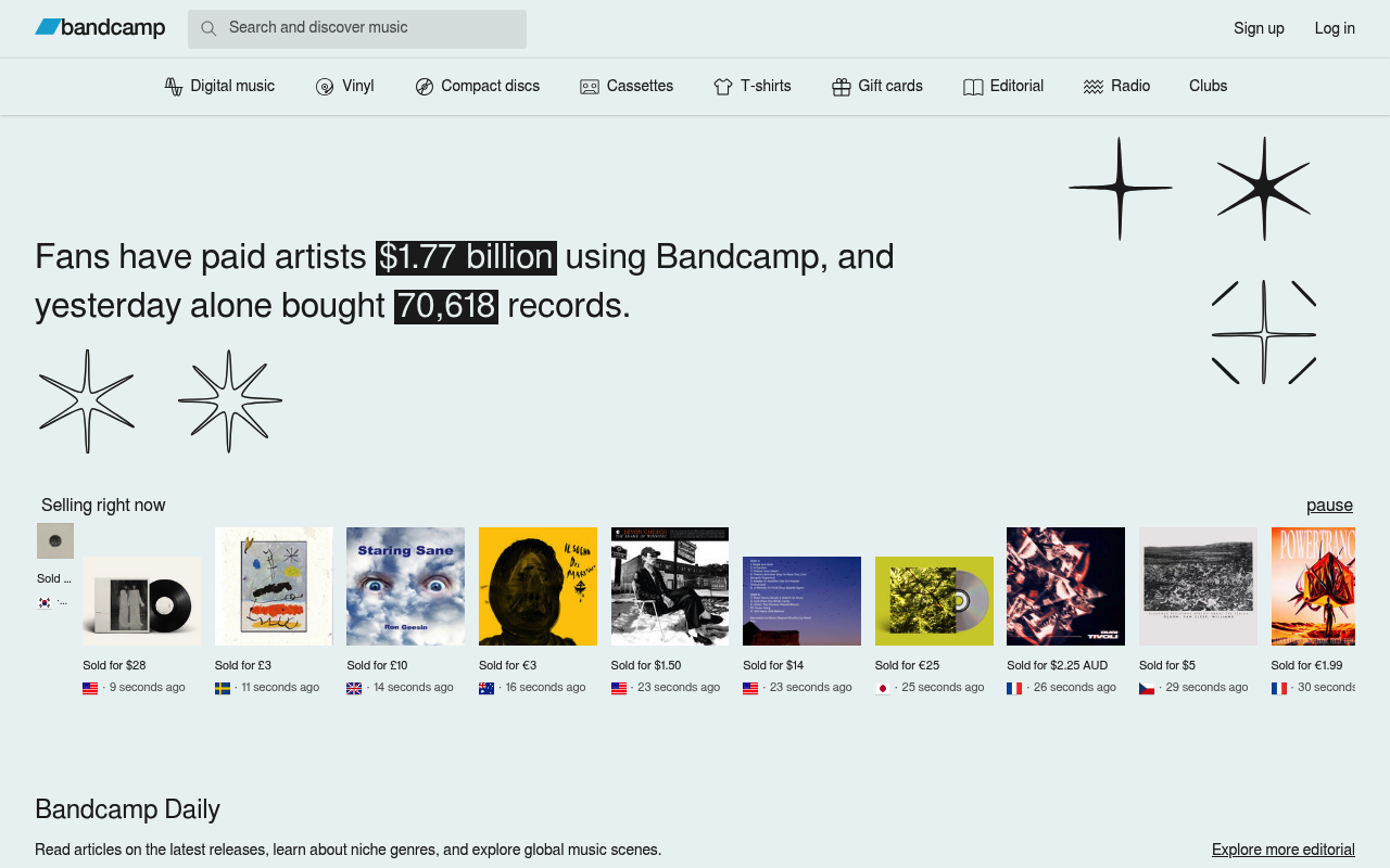 Bandcamp homepage