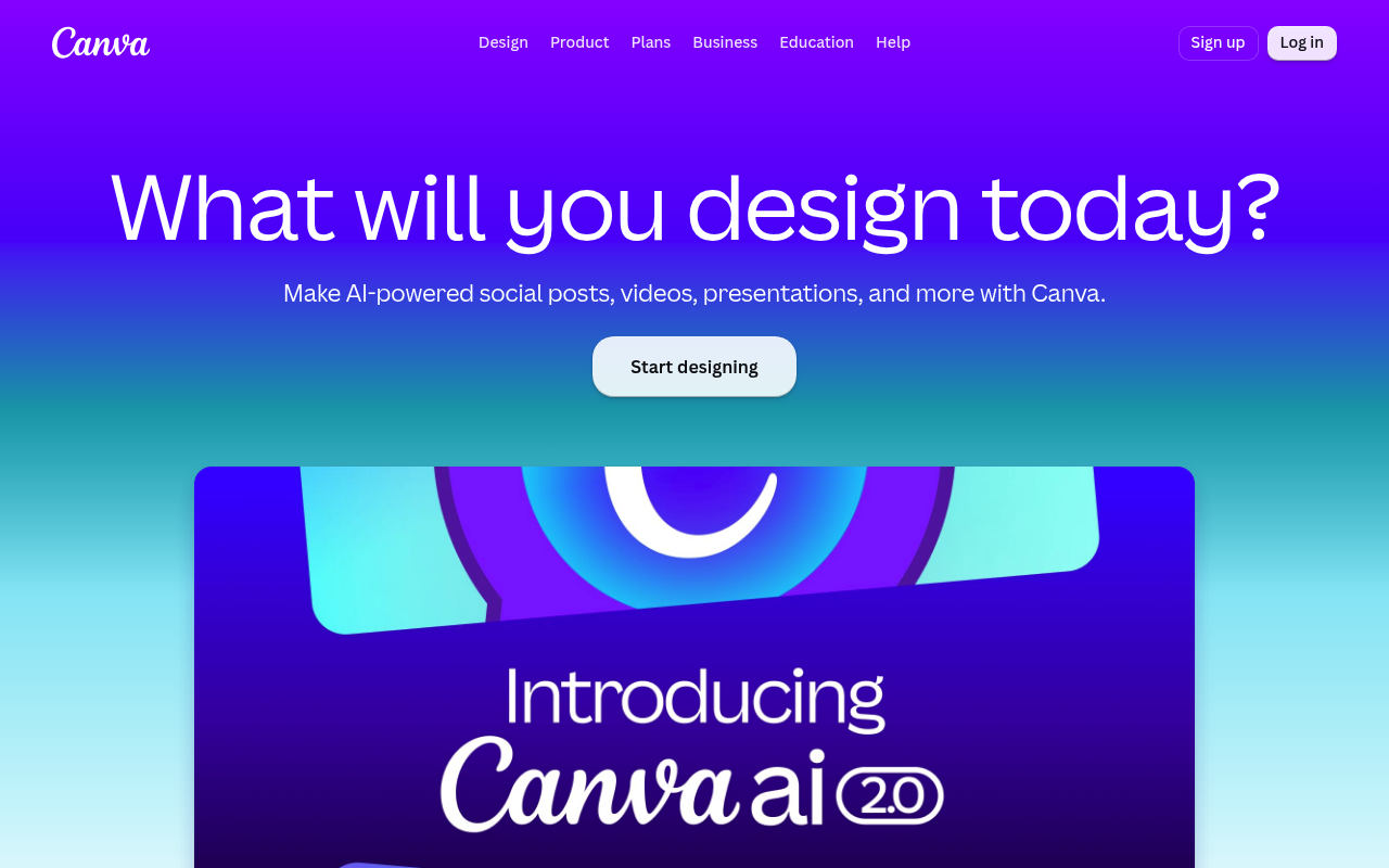 Canva homepage