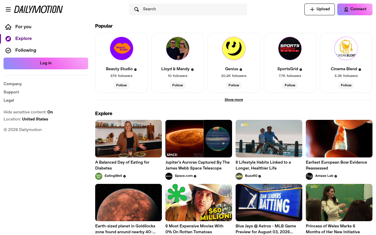 DailyMotion homepage
