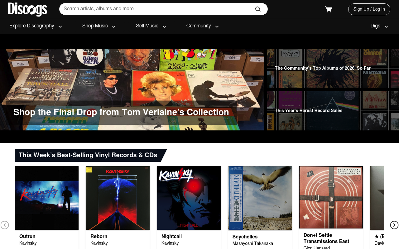 Discogs homepage