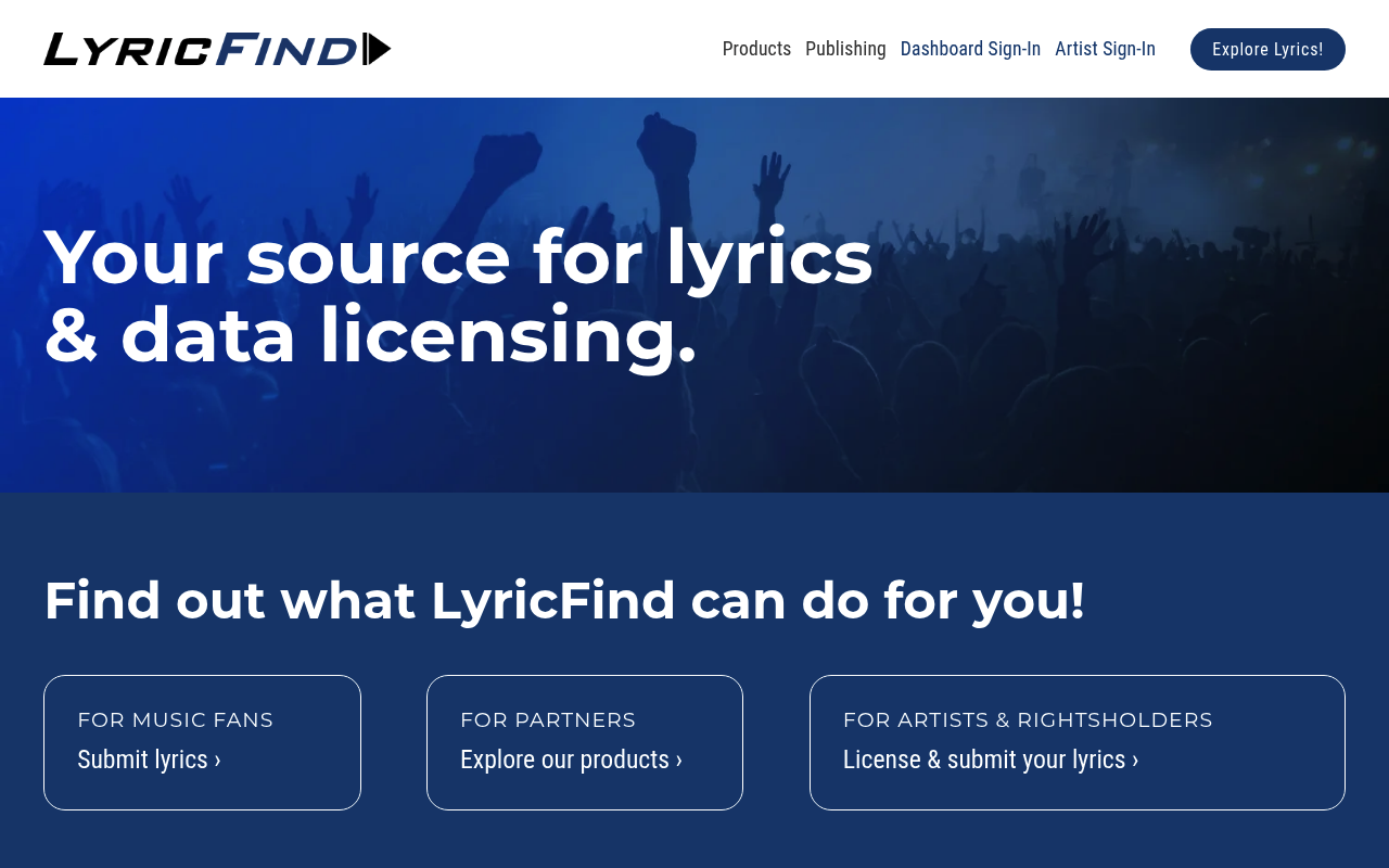 LyricFind homepage