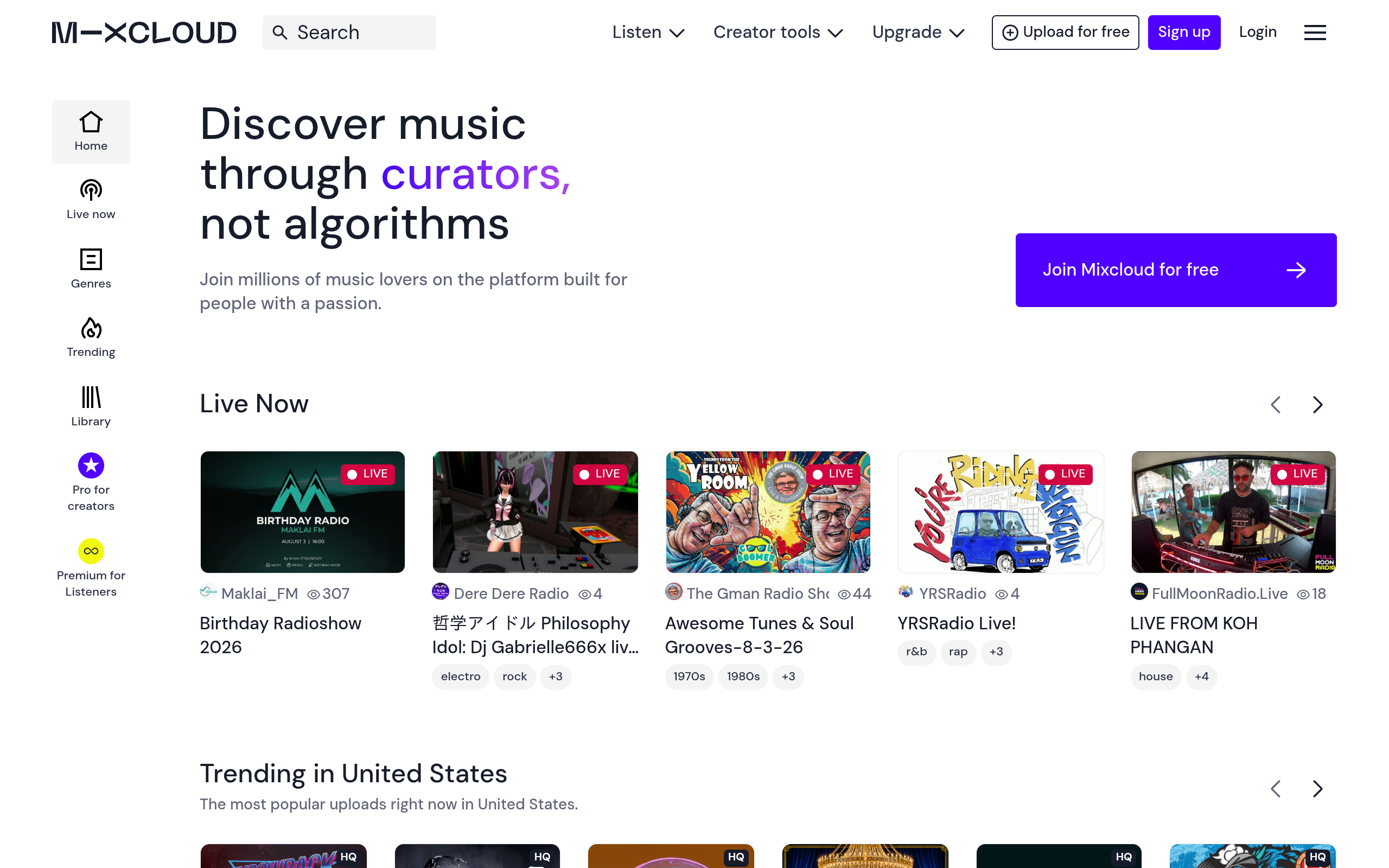 MixCloud homepage