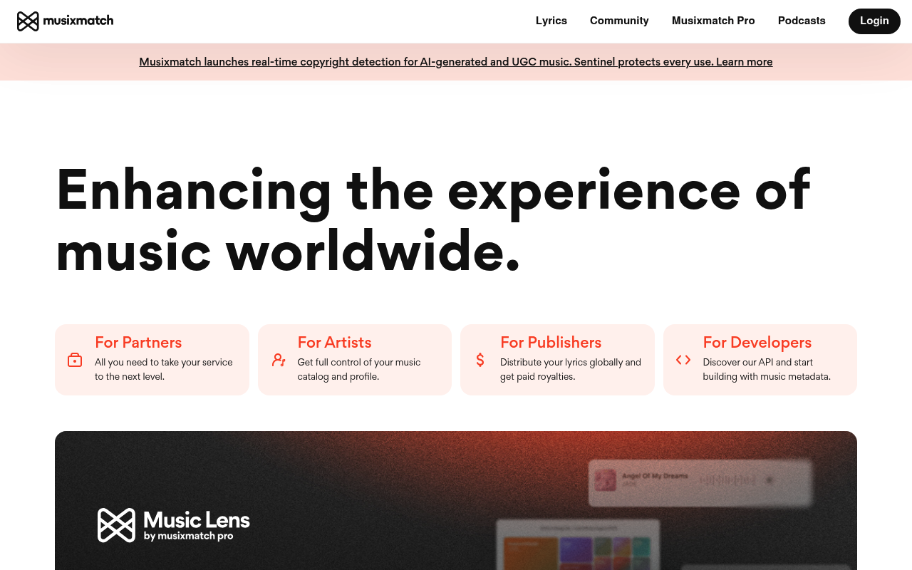 Musixmatch homepage