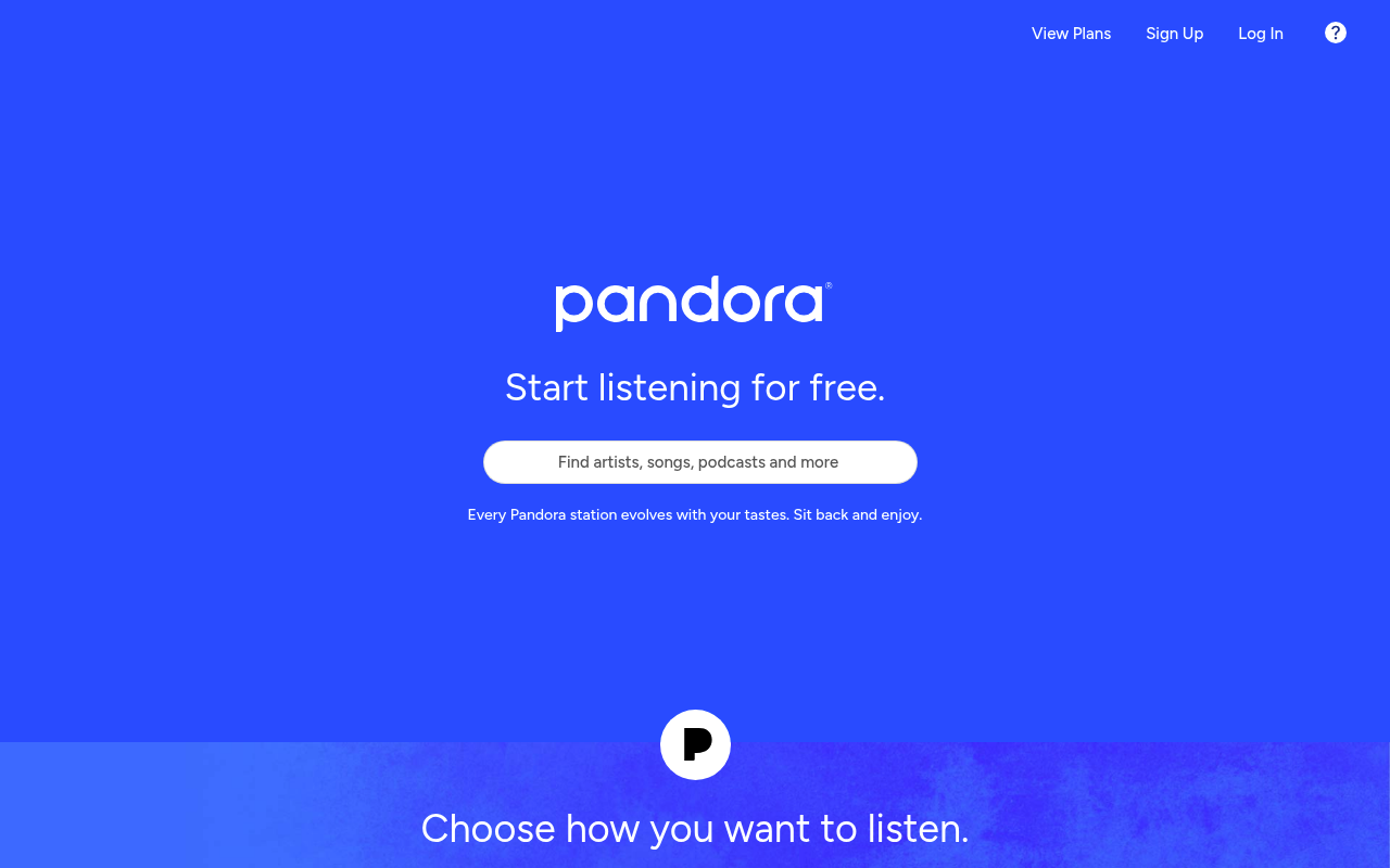 Pandora homepage