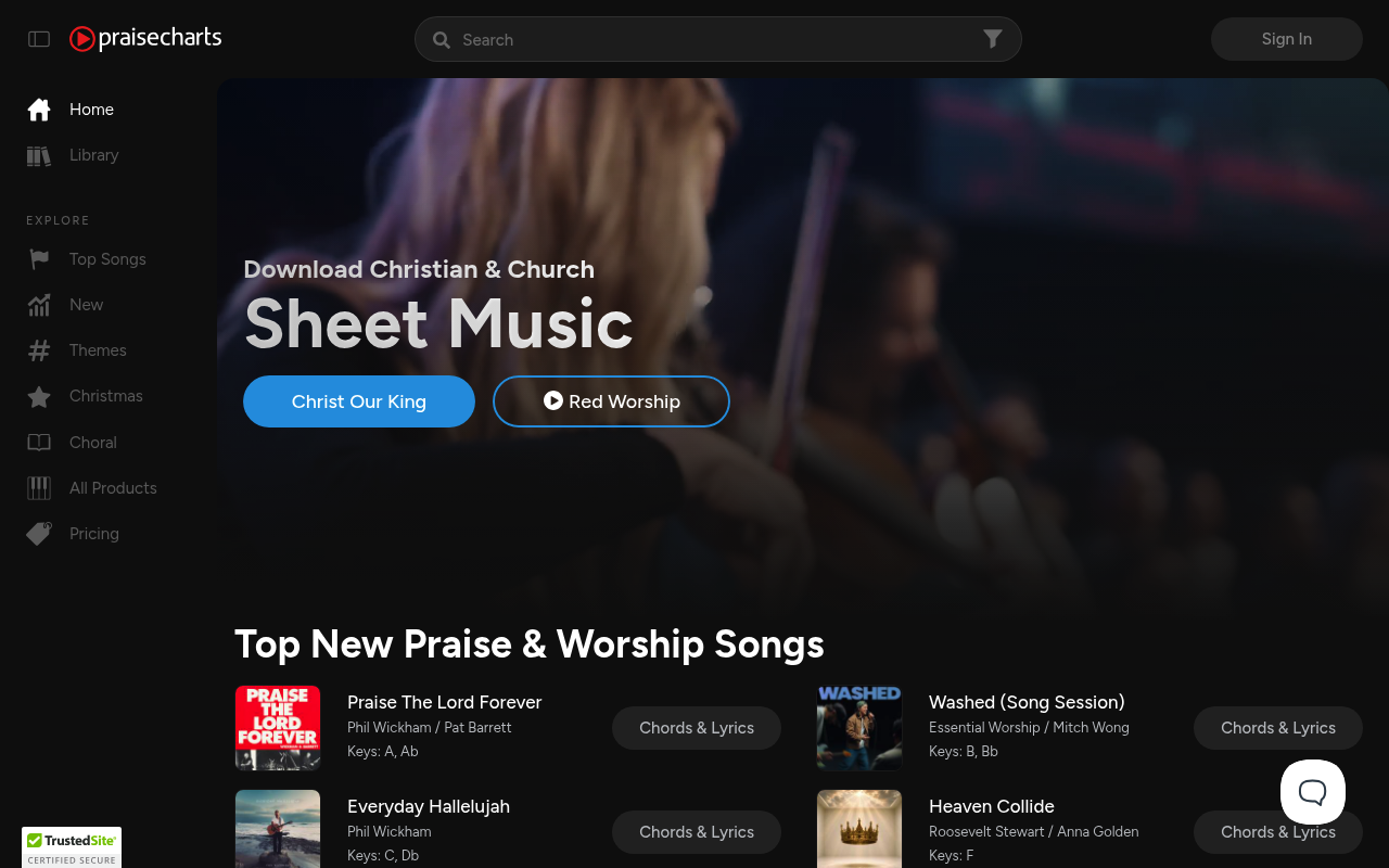 Praise Charts homepage