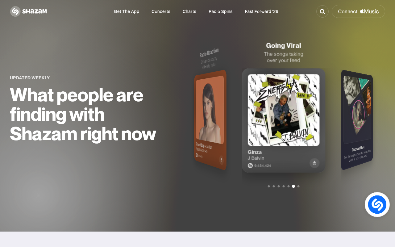 Shazam homepage
