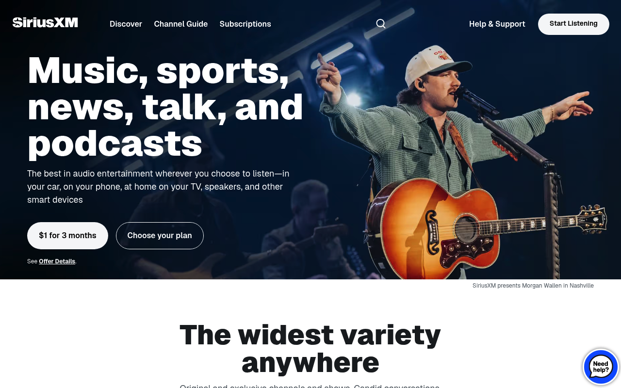 SiriusXM homepage