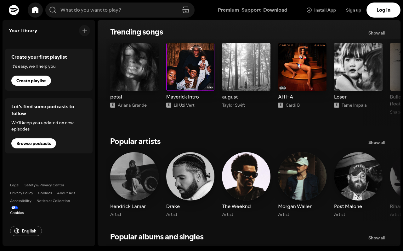Spotify homepage