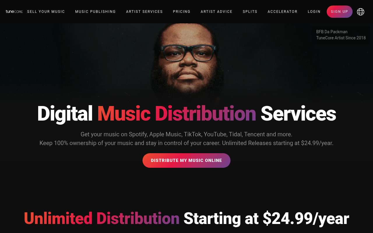 TuneCore homepage