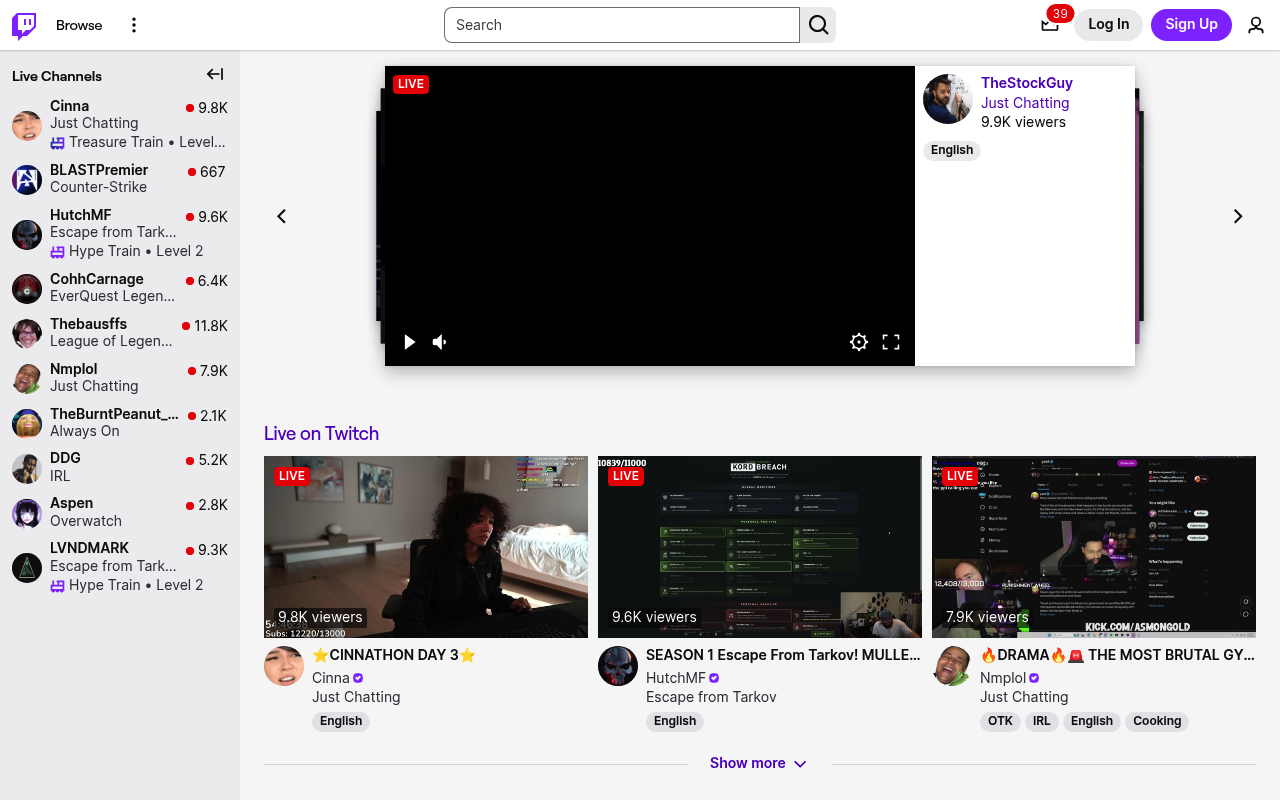 Twitch homepage
